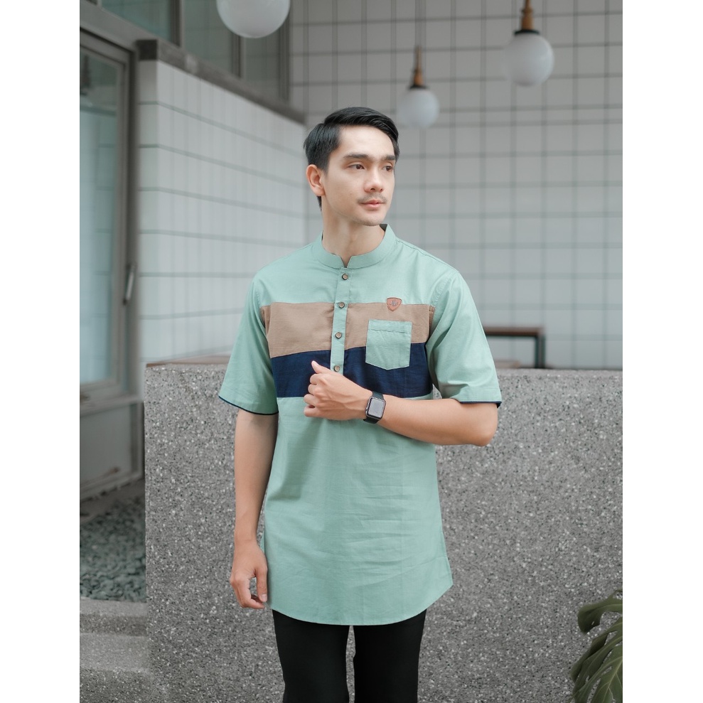 khaleed kurta kombinasi warna hijau mint /baju koko dewasa lengan pendek original khaleed