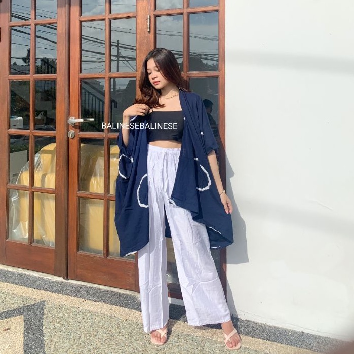 Setelan Shizuka Cardigan Shibori Mix Kulot Kolor White