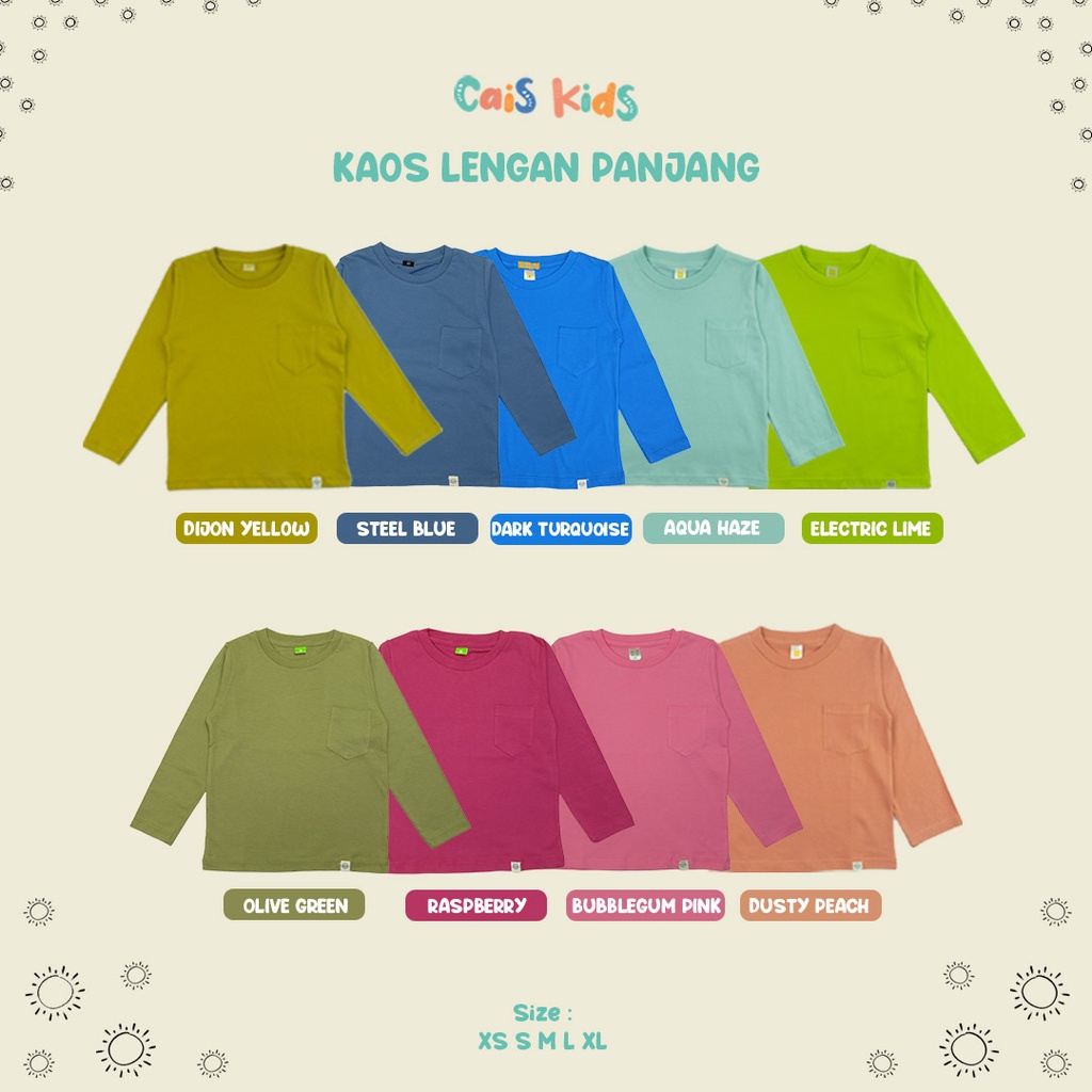 Kaos Anak Lengan Panjang usia 1 2 3 4 5 6 7 8 Tahun Bahan Kaos Combed 30s motif polos saku