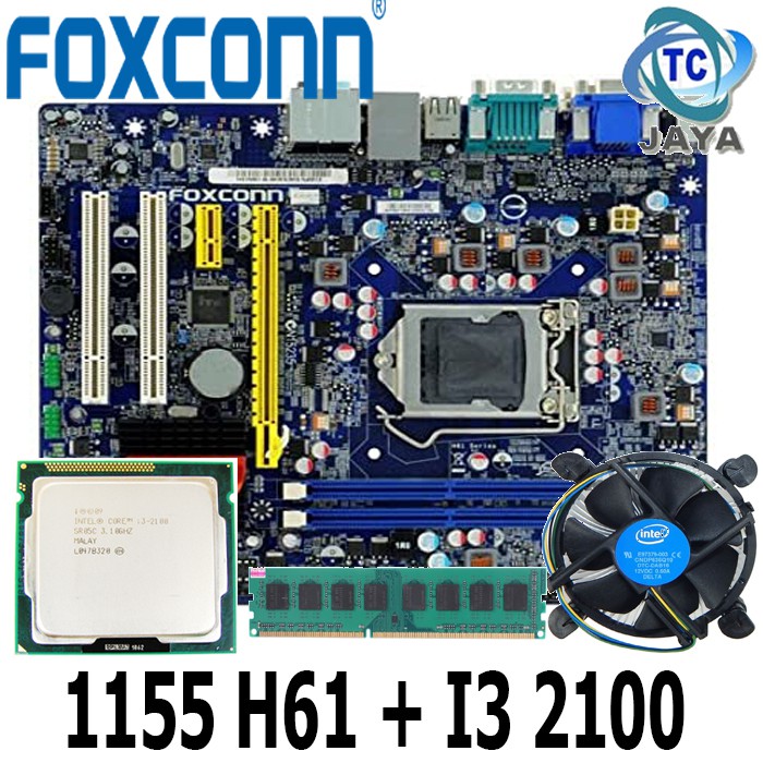 PAKET MOBO LGA 1155 H61 ECS Plus Processor i3 2100 + RAM 4GB