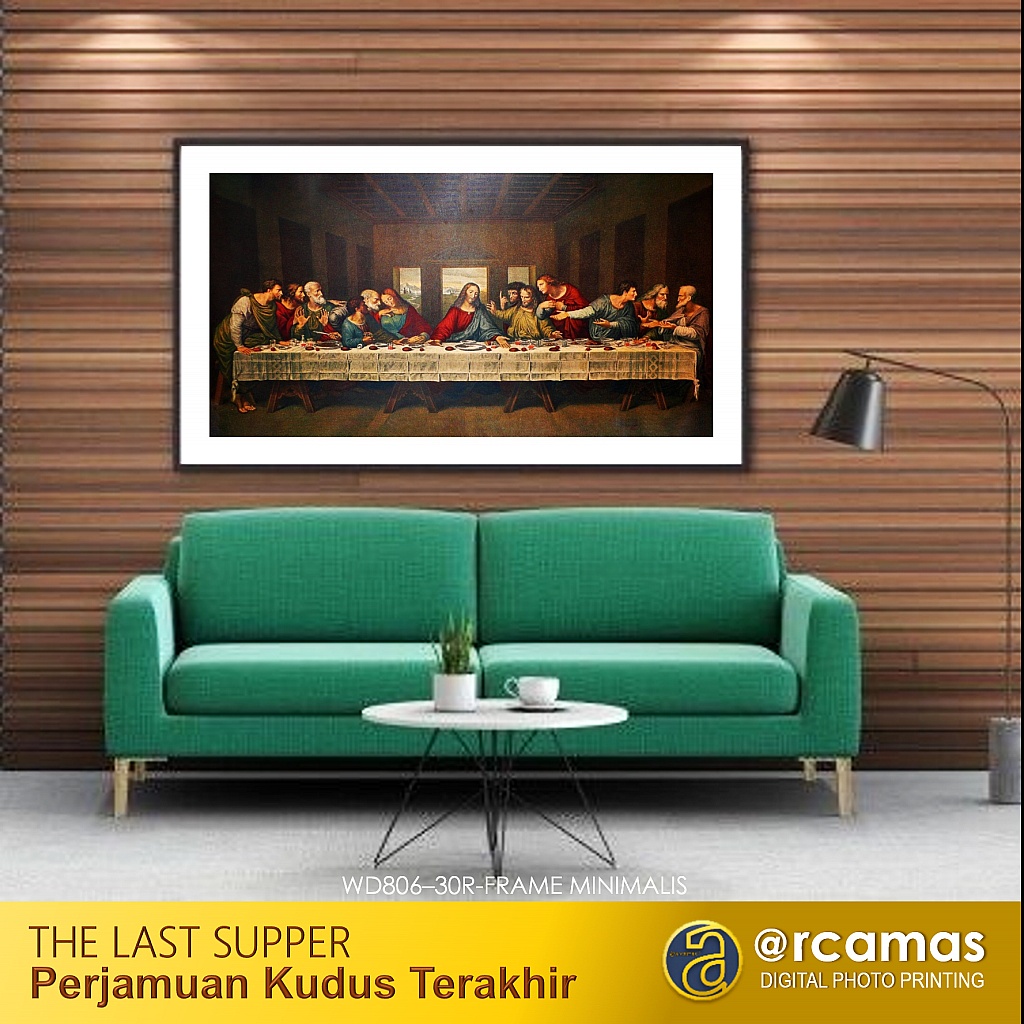 Hiasan dinding kristen 30R - 65x100 cm perjamuan kudus bingkai minimalis frame fiber ukuran besar ju