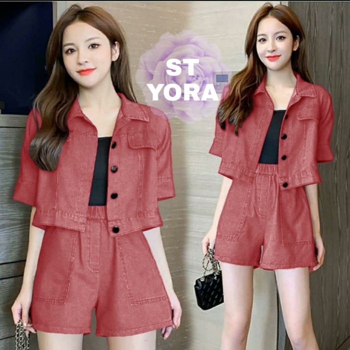 Baju Setelan Kekinian Wanita Muslim Nabtik Real Pic Rayon Viscose HE997 Stelan Yora Maroon [Setelan