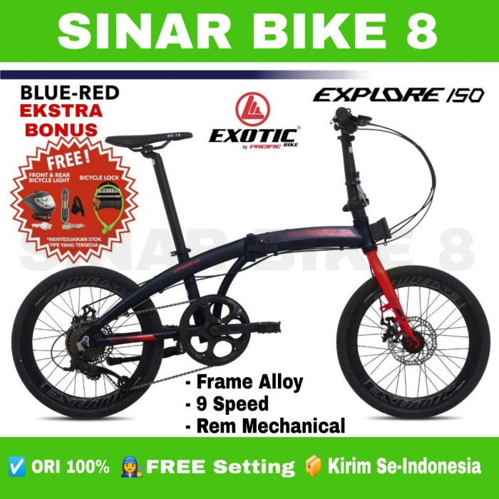 Sepeda Lipat Ukuran 20 Inch EXOTIC EXPLORE 150 Alloy 9 Speed Rem Cakram