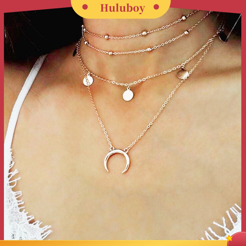 Hu Hu Hu Hu Hu Alat Bantu Pasang Kacamata♡ Kalung Choker Multi Layer Liontin Koinbulan Sabitmanikmanik Gaya Boho Untuk Wanita