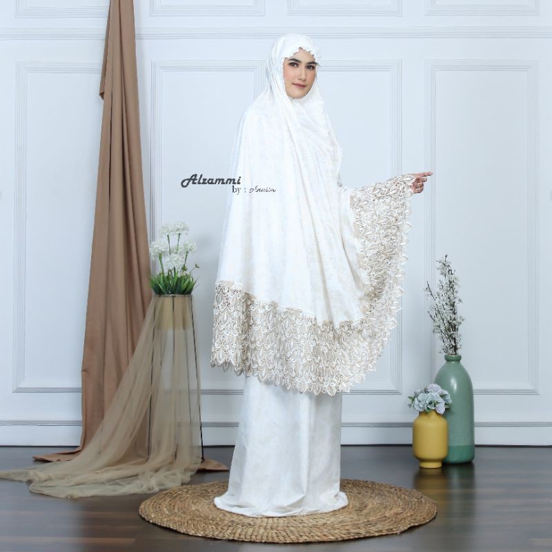 mukena prada bahan katun renda giper mix