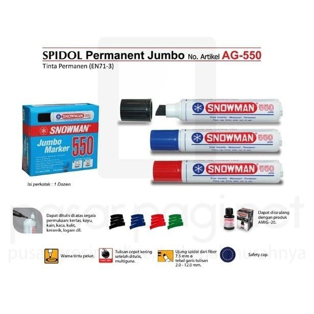 

Paket Ujian - Paket Alat Tulis - Paket Puzzle Anak Snowman Spidol Permanent Jumbo Ag-550 Produk