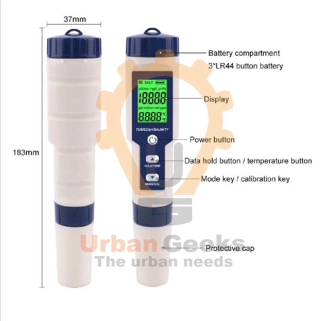 Water Tester PH TDS EC Salinity Temperature Meter 5 in 1 EZ-9909