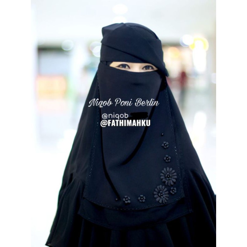 NIQAB PONI BERLIAN/BANDANA CADAR SIFON DEPAN 2 LAYER/NIQOB BUNGA