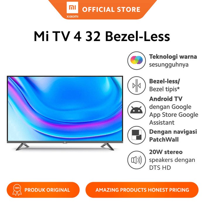 xiaomi mi tv 4 32 inch bezel less hd smart tv android  garansi resmi 