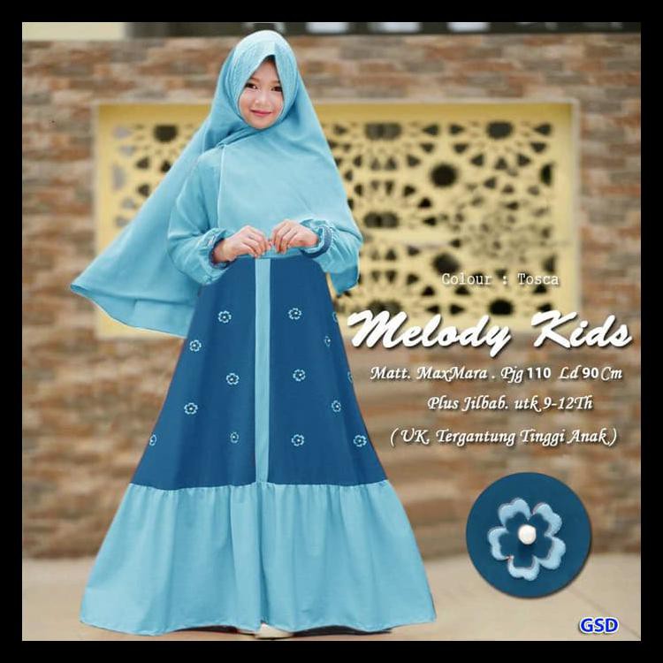 Barang Baru Syari Melodi Kids Tosca/Maxi Dress Hijab Anak/Baju Gamis Muslim Anak