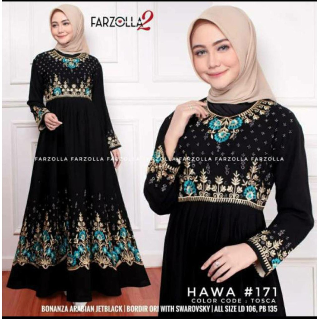 Gamis Abaya Hitam Arab Saudi Bordir Bunga Biru