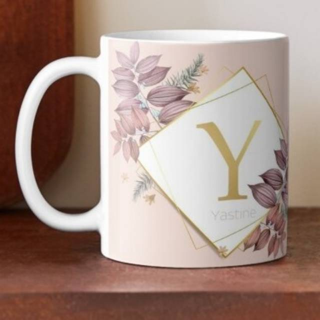 Mug Inisial Emas Nama Custom Gelas Keramik Premium Desain | Shopee