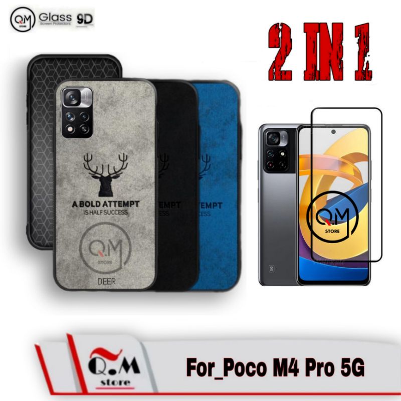 Promo 2 IN1 Case Deer Xiaomi Poco M4 Pro 4G Softcase Luxury Deer Pelindung Back Cover Full 9D
