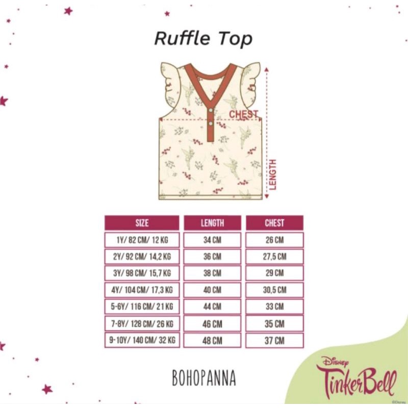 BOHOPANNA - Ruffle Top Motif Tinker Bell / Atasan Anak Perempuan