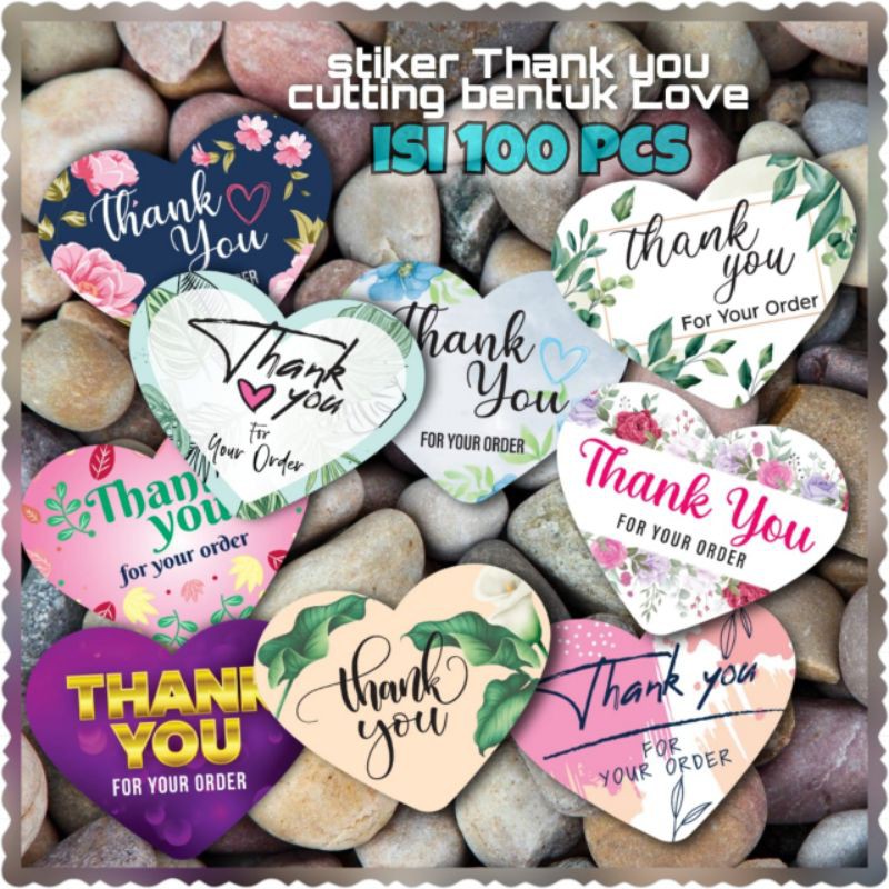 

STIKER THANK YOU/STIKER PENGIRIMAN OLSHOP/STIKER THANK YOU BENTUK LOVE ISI 100 LEMBAR