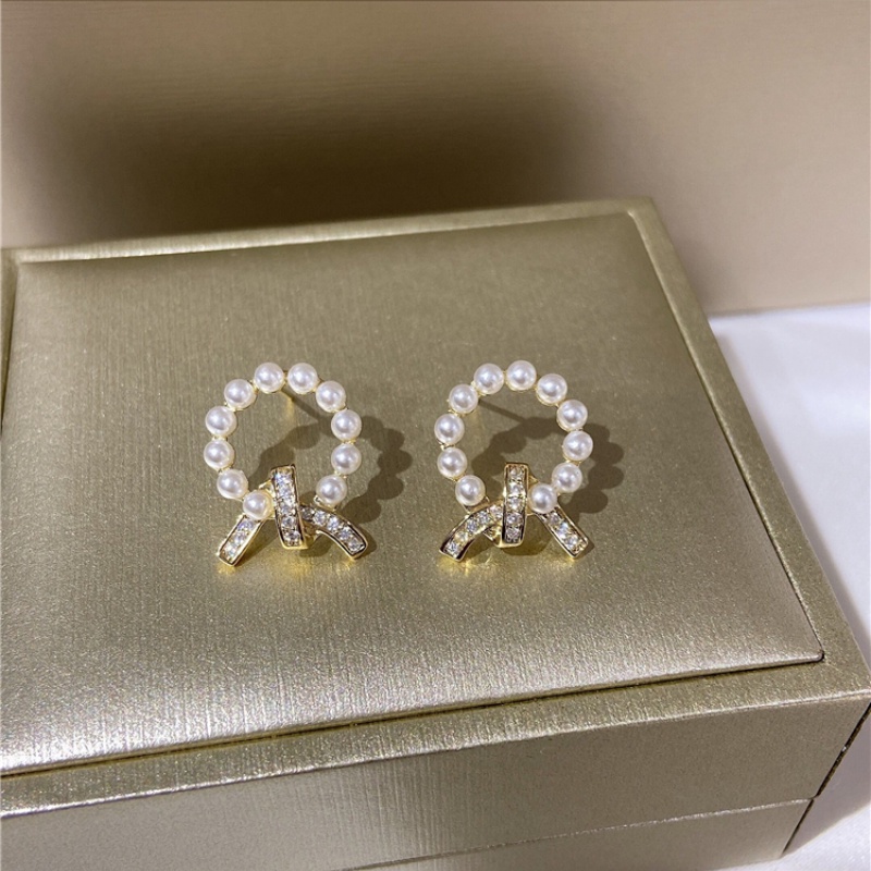 Anting Mutiara Bulat Berlian Berkilau Untuk Wanita Anting Korea