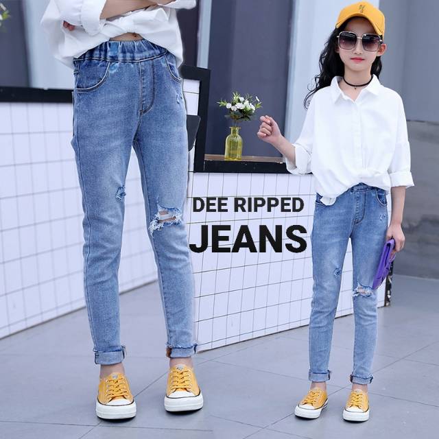 CELANA PANJANG JEANS ANAK MODEL ROBEK / RIPPED JEANS ANAK IMPORT KOREA