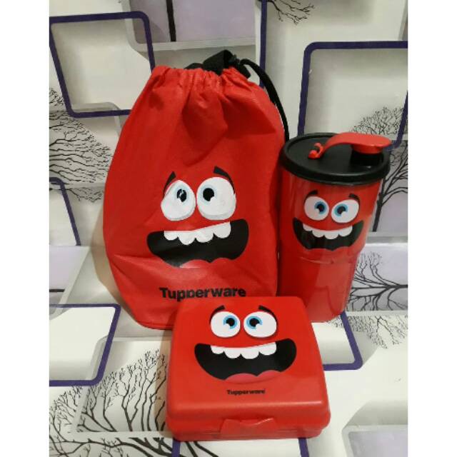 PROMO Tupperware  Smiley Lunch Set MERAH Bekal
