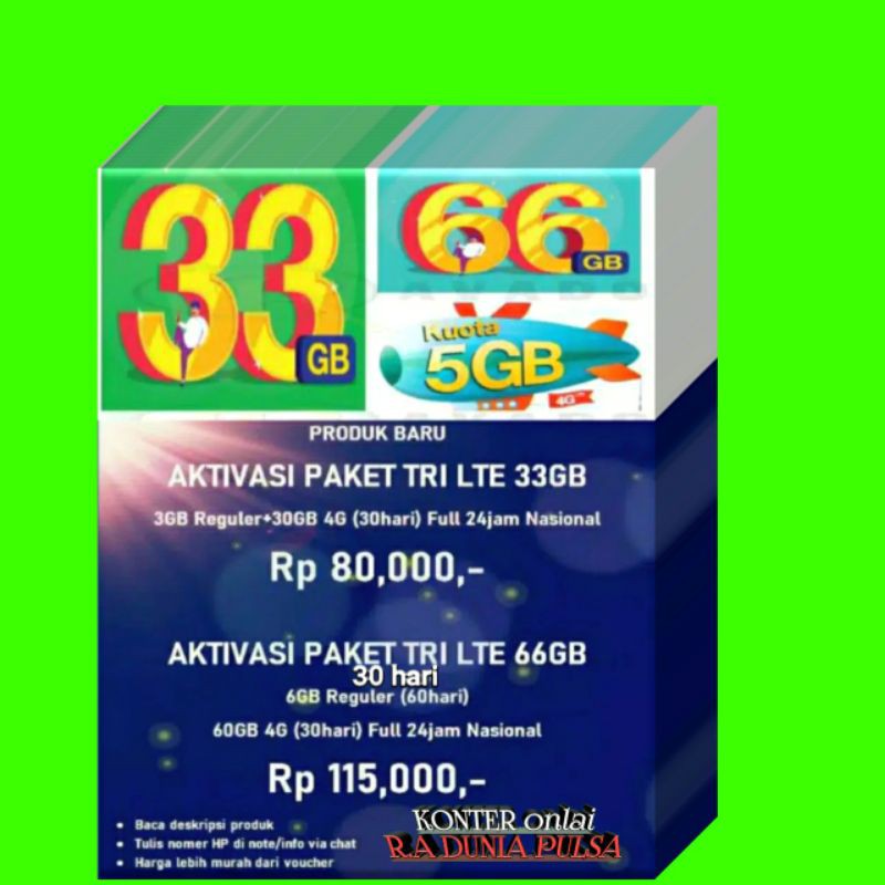 Paket Data Tri Inject Kuota Internet Tri / 3 / Three 4G ...