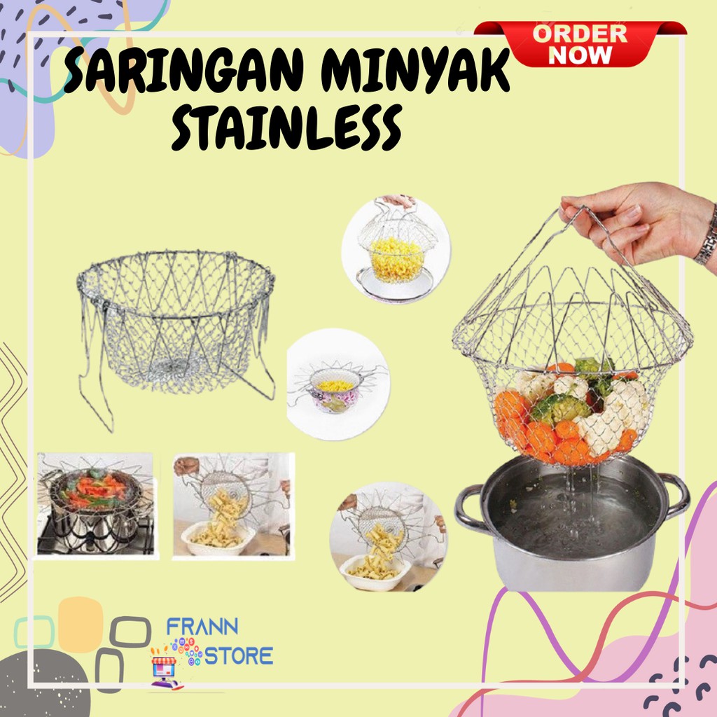 KERANJANG SARINGAN PENYARING TIRISAN PENIRIS MINYAK GORENG PENGGORENGAN PENGGORENG STAINLESS