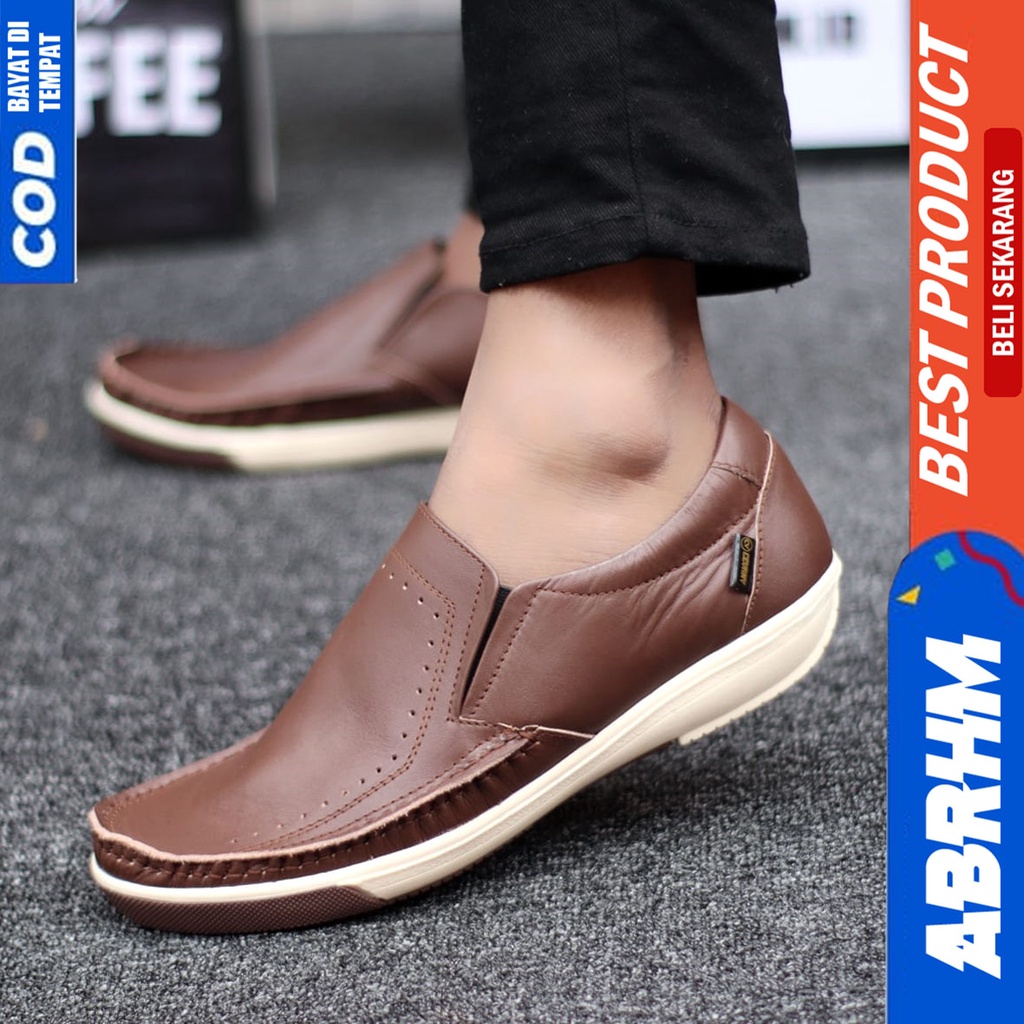 Sepatu Formal Pantofel Kulit Asli Kerja Pria Hitam ABRHM SANDRO