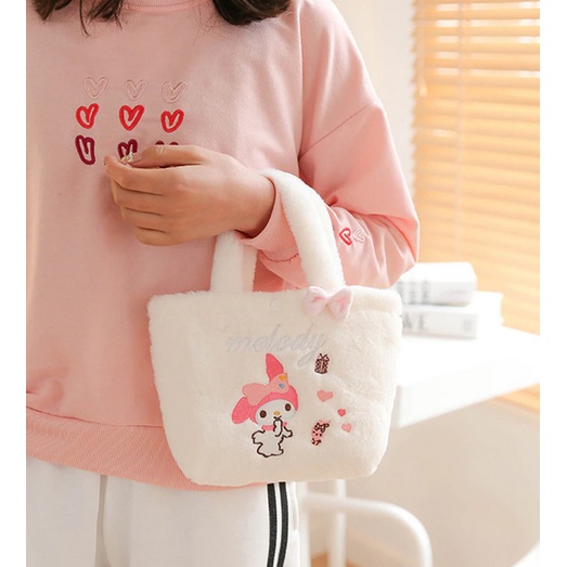 Kawaii Sanrio Tas Mewah Kitty Melody Cinnamoroll tote Boneka mini Anime Tas Tangan Kartun Lotso Beruang Ransel Mewah untuk Hadiah Anak Perempuan