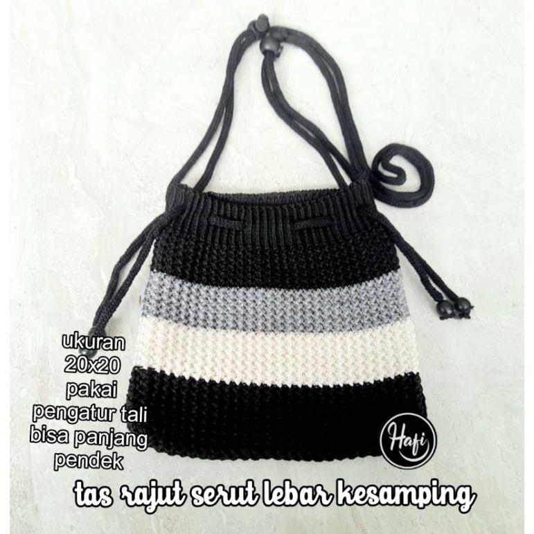 tas rajut serut oval tiga warna / selempang