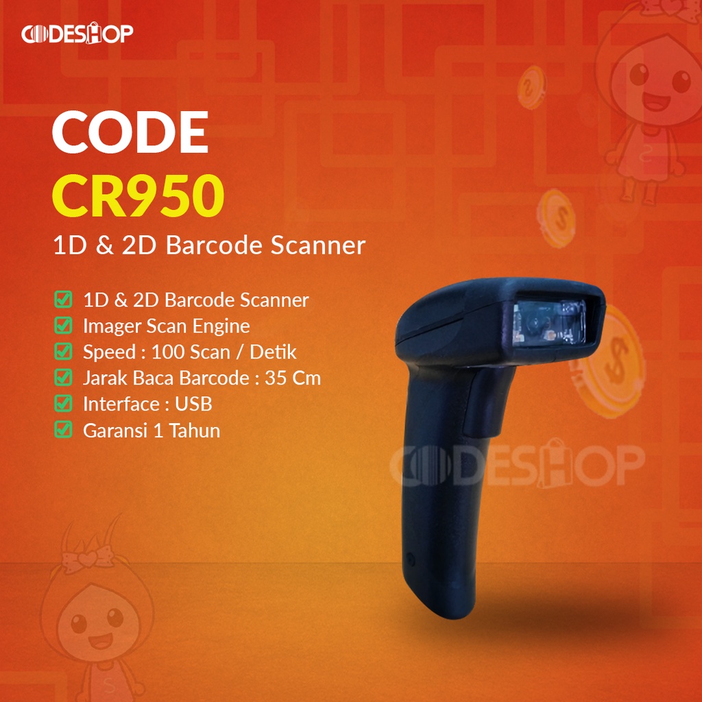 Scanner Barcode Code CR950 Imager 1D &amp; 2D