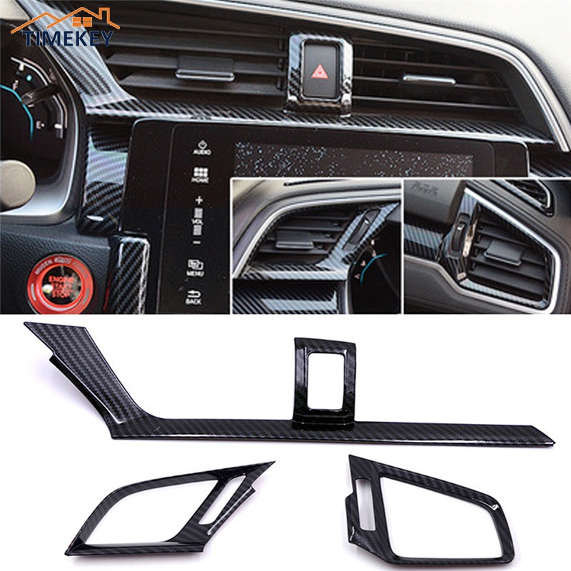 TK 3Pcs Carbon Fiber Dashboard AC Air Vent Outlet Cover Trim Frame for Honda Civic Sedan 2016-2021