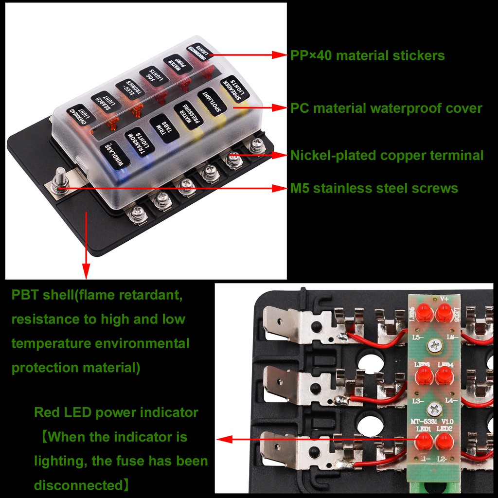 12 Way 12 Fuse Box 12V 32V Circuit Standard Blade Holder ...