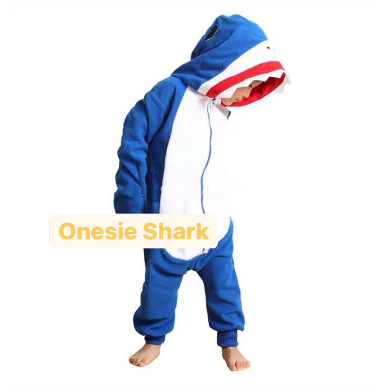 KOSTUM ONESIE BABY SHARK IKAN HIU PAUS ANAK PIYAMA COSPLAY PESTA