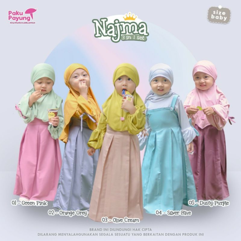 New Najma Series Gamis Terbaru Ori by Paku Payung PPC Terbaru Overall muslim 1-13Th Baby Anak Remaja