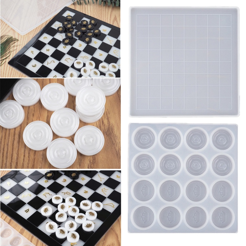 SIY  Handmade Chess Set and Checker Game Board Resin Casting Mold International Checkers Toy Silicone Mould Epoxy Resin Craft