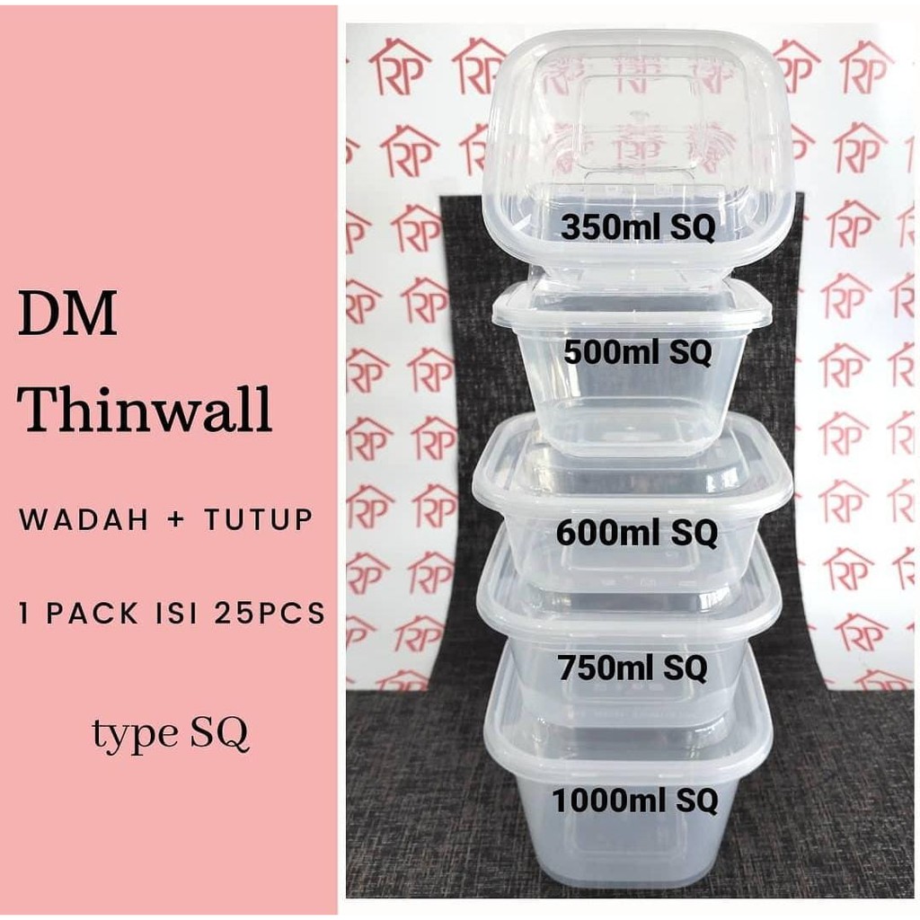 ( ISI 25 PCS ) THINWALL DM UK 500 ML SQ - FOOD CONTAINER DM 500 ML - THINWALL KOTAK UK 500 ML SQ