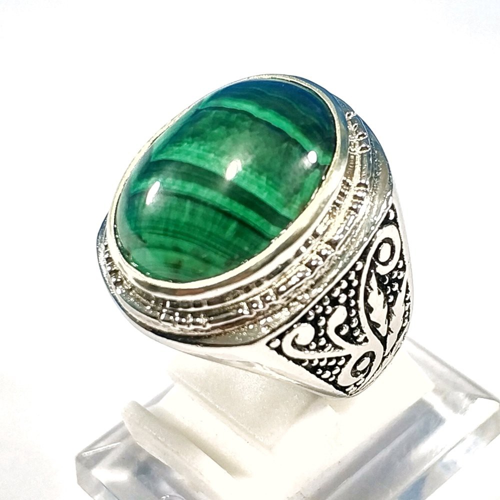 CINCIN BATU AKIK NATURAL MALACHITE MOTIF 3D