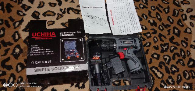 Mesin Bor Baterai Cordless Besi Kayu Tembok Beton  Merk Uchiha Japan Promo Gila