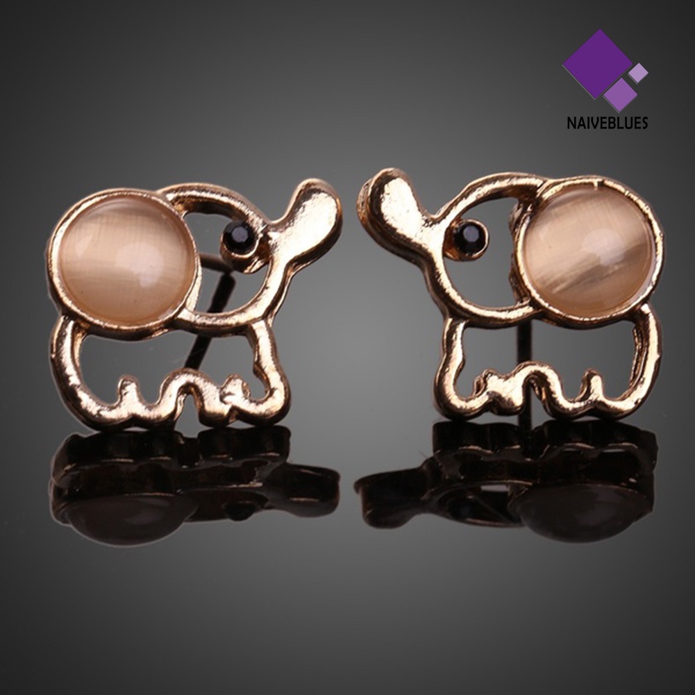 Anting Stud Bentuk Gajah Opal Tiruan Untuk Wanita