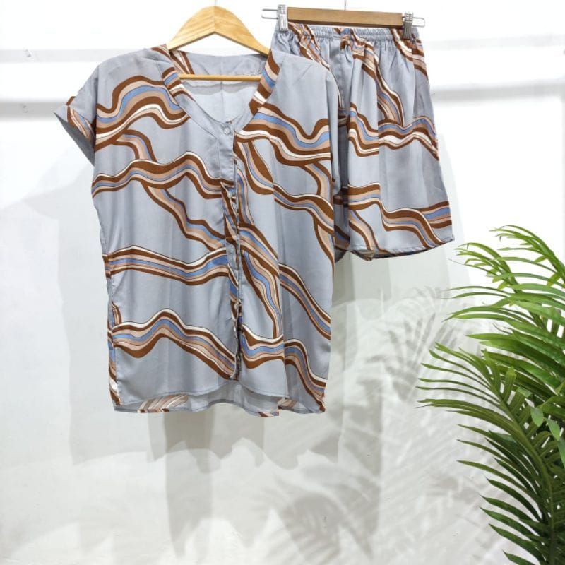 0PIYAMA KANCING PENDEK | PIYAMA BUSUI PENDEK | PIYAMA RAYON | BAJU TIDUR MURAH-KCB 15