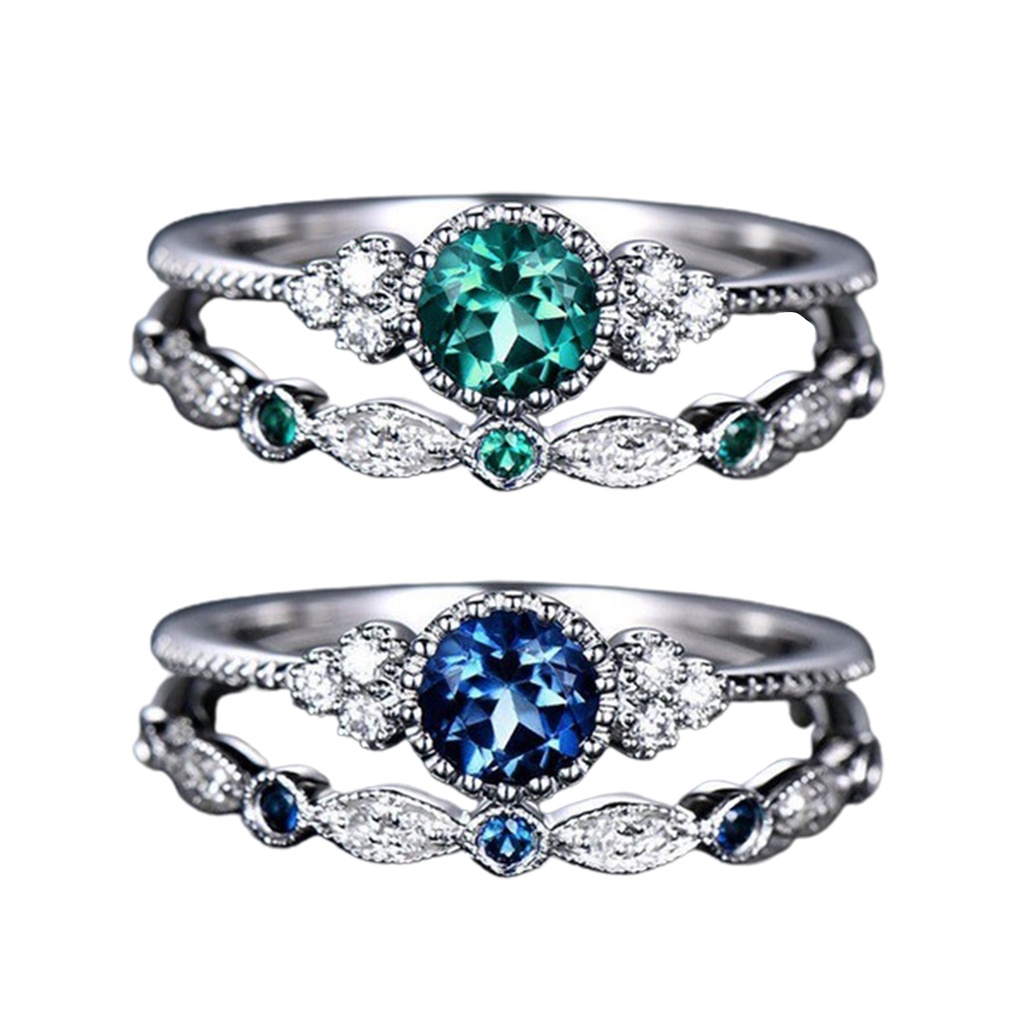 Hu Hu Hu Hu Hu Alat Bantu Pasang Kacamata♡ 2 Pcs Cincin Cubic Zirconia Bentuk Geometris Warna Hijau Untuk Wanita