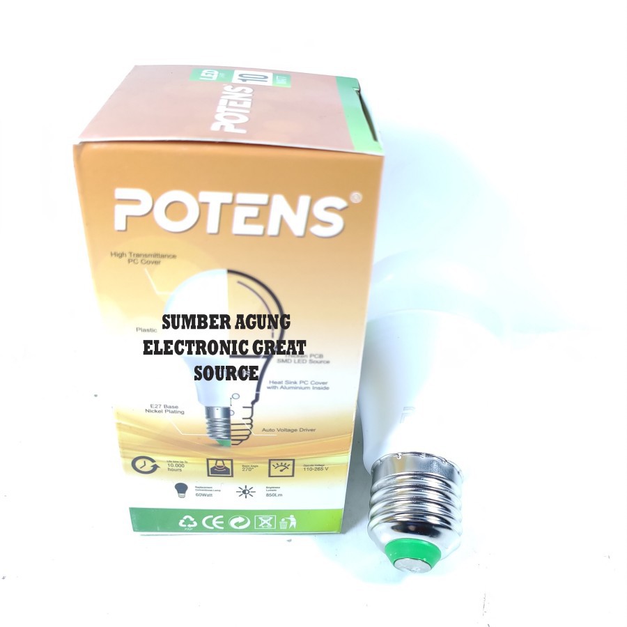 Potens Lampu LED 10W 3000K Cahaya Kuning Warm White Yellow Super Teran