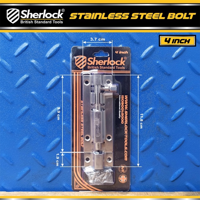 Grendel Slot Kunci Pintu Sherlock Stainless Steel 4 Inch