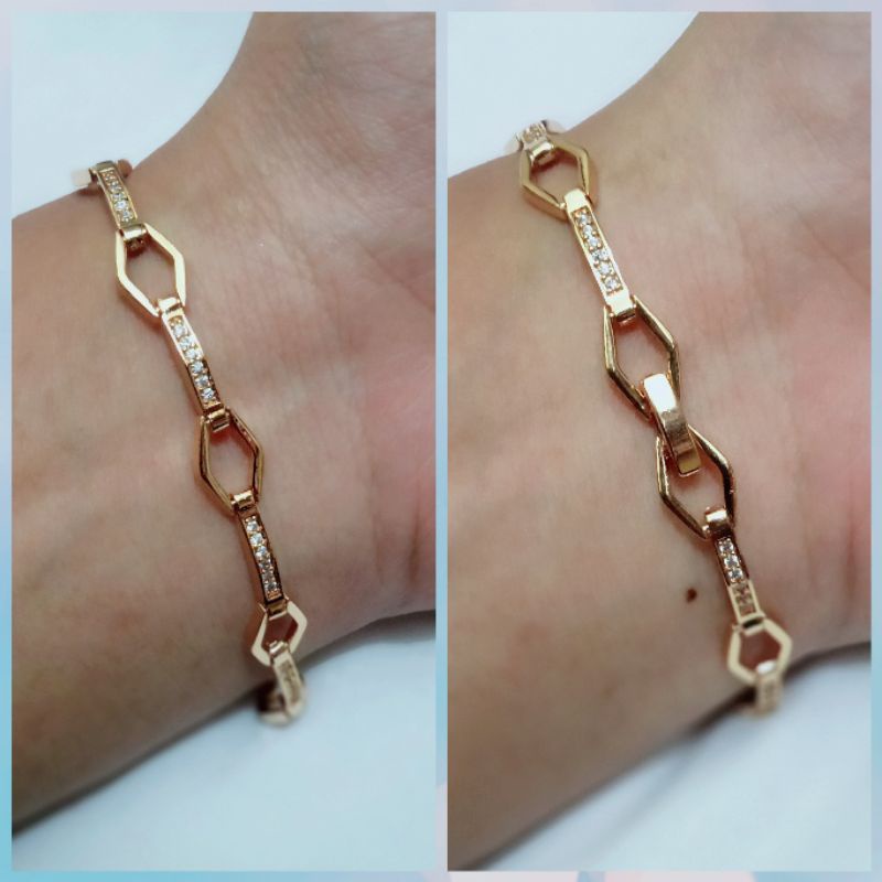 Gelang tangan xuping wanita berlapis emas dengan mata zircon uk18cm.