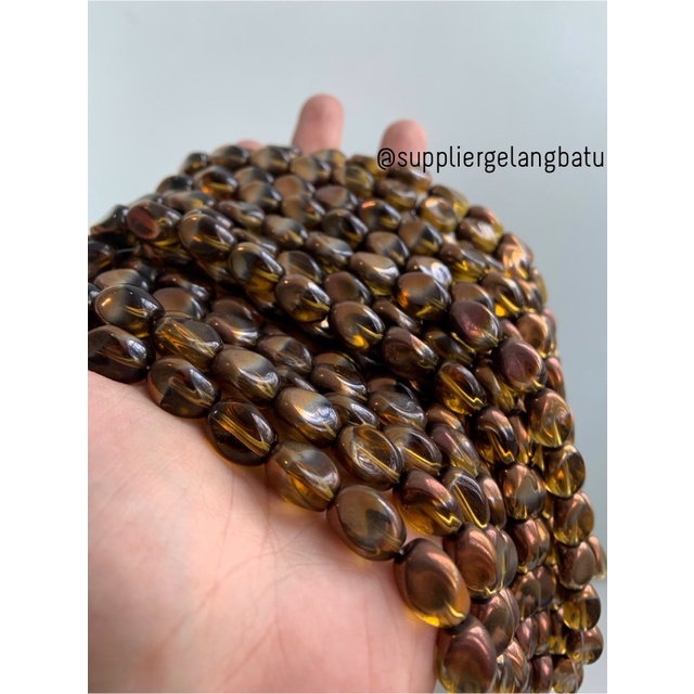 kristal CEKO KACANG GOLD YELLOW QUARTZ 10mm kuning emas oval cutting