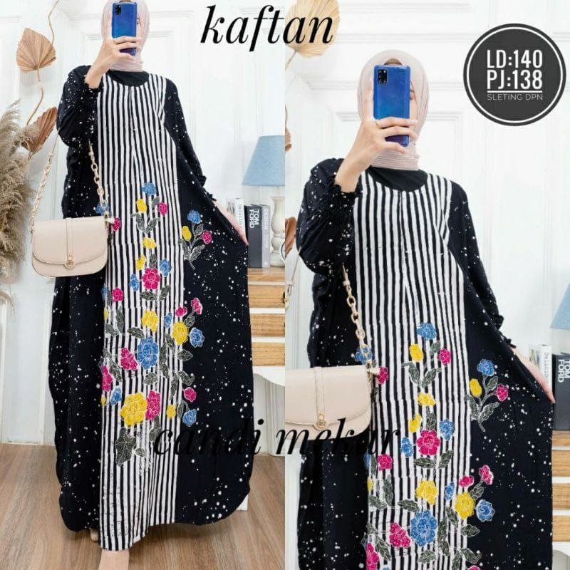 Kaftan Wanita Jumbo Batik Cap Candi Mekar Rayon Premium LD 140 Gamis Bigsize Maxi Dress Kekinian