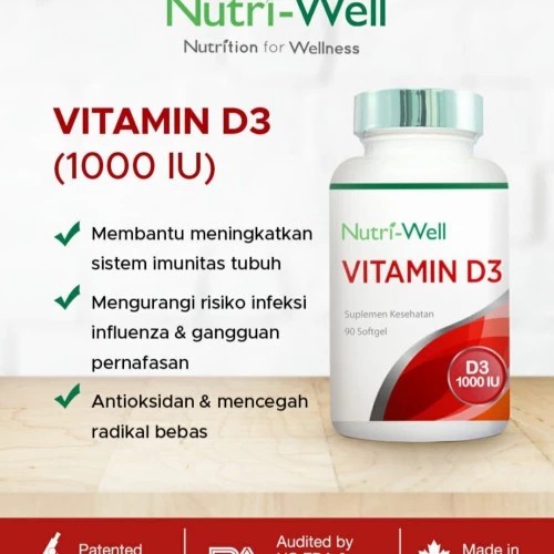 Nutriwell Nutri-Well Vitamin D3 1000 IU 90 Softgels BPOM