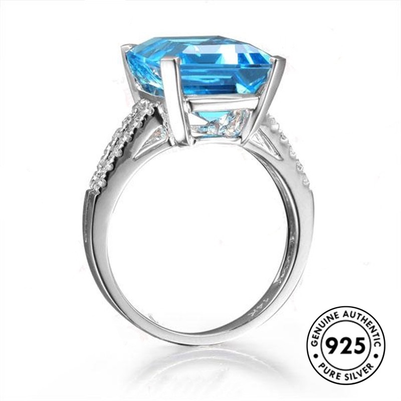 Cincin Sterling Silver 925 Dengan Batu Topaz Aquamarine 18k Untuk Wanita