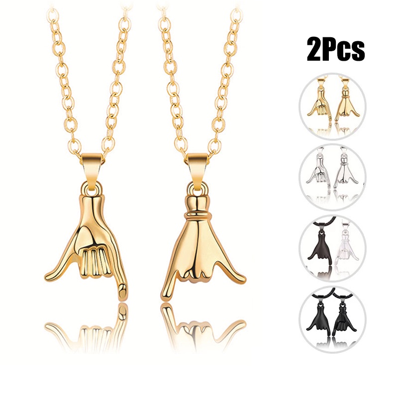 2pcs / Set Kalung Liontin Tangan Kait Tarik Gaya Korea Untuk Pria Dan Wanita