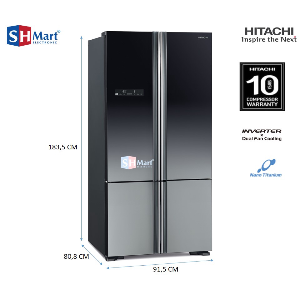 KULKAS SIDE BY SIDE HITACHI 4 PINTU KAPASITAS 640 LITER R-WB80PGD5 / RWB80PGD5 MULTI DOOR GARANSI RESMI (MEDAN)