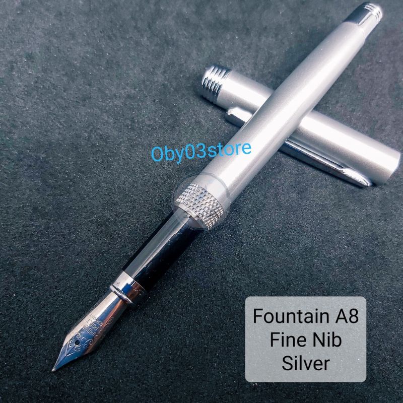 

Fountain Pen A8 Silver Nib Fine 0.3mm Mata Kecil Pena Tinta Isi Ulang Pulpen Ink Bahan Full Metal