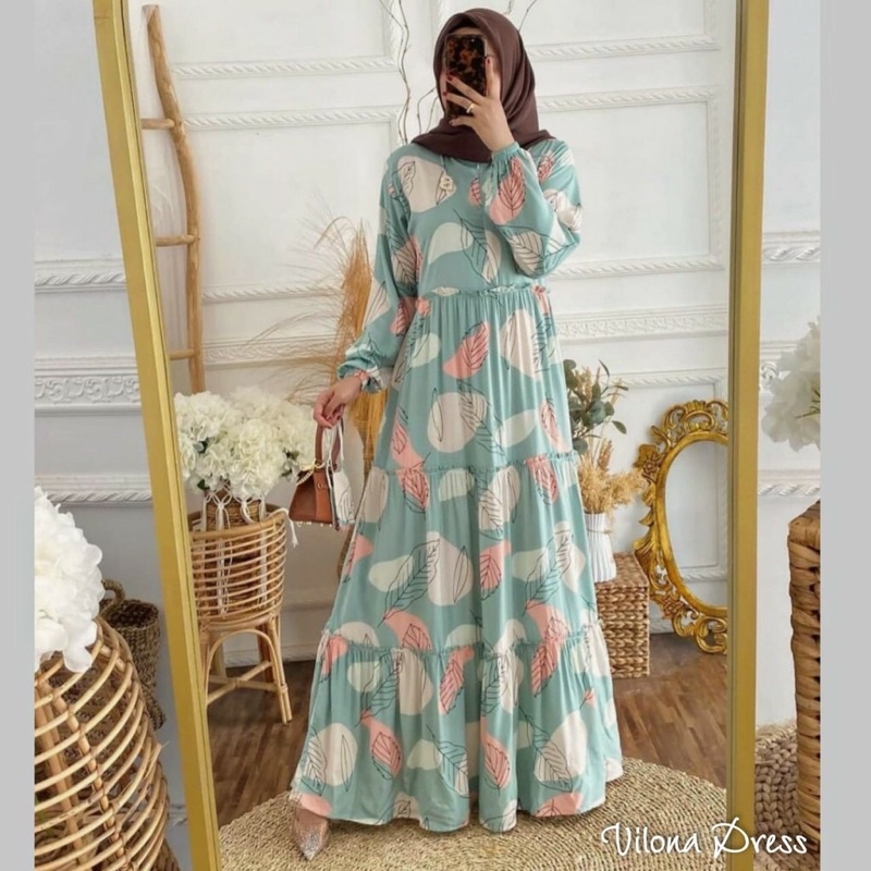 Gamis Rayon Homey Dress Terlaris / Gamis Muslim Syari Motif Terbaru-Vilona Dress